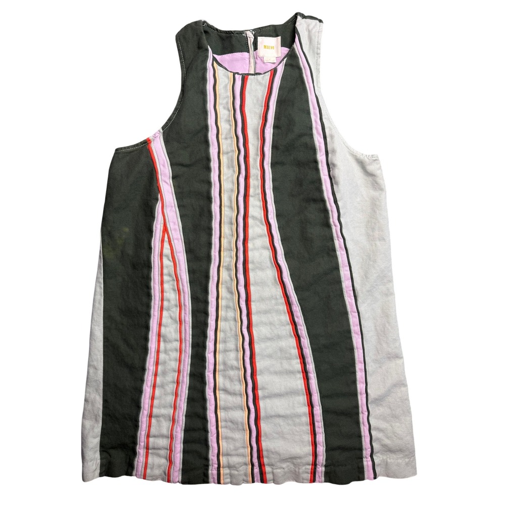 Anthropologie Maeve Changing Stripes Dress L Green Purple Tomato